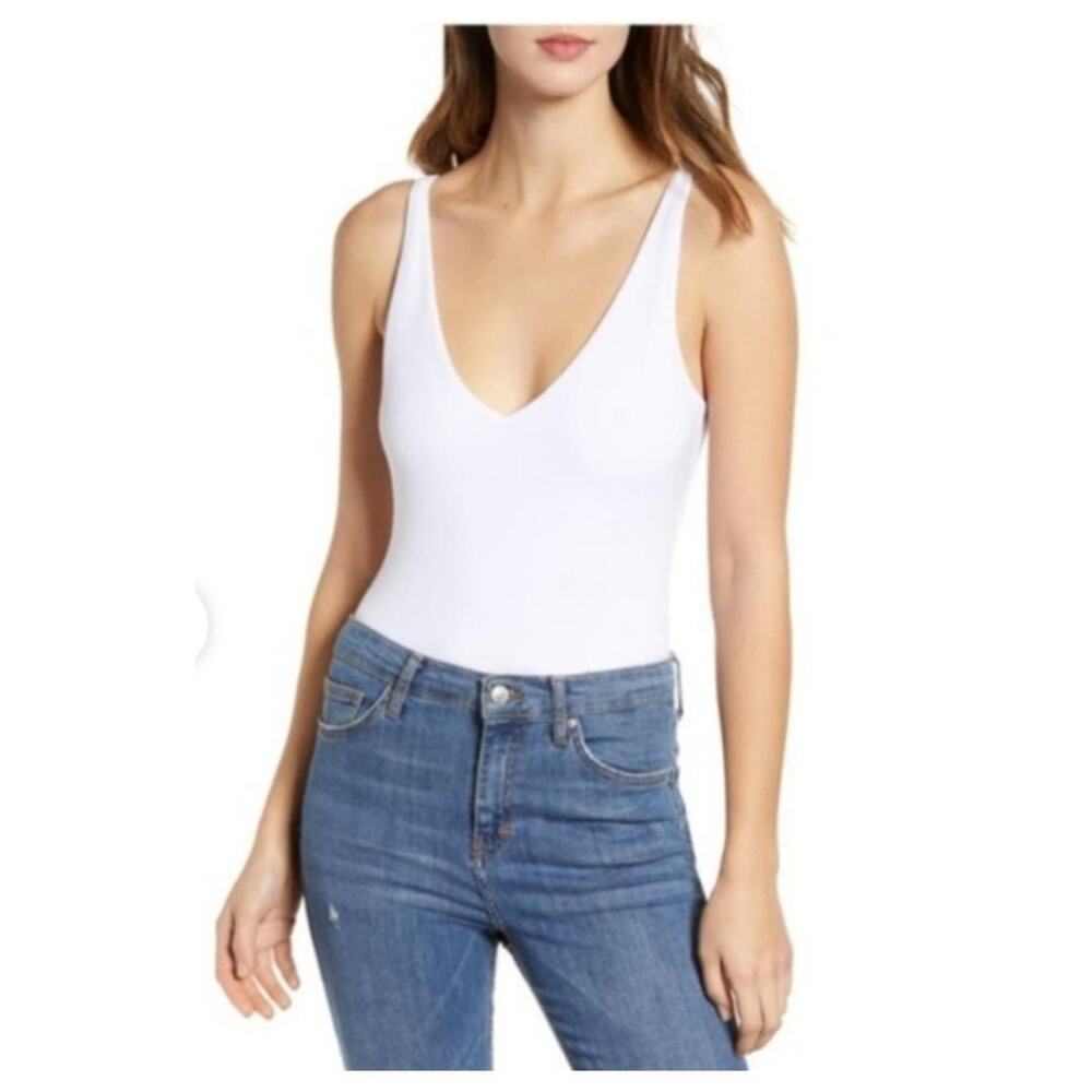 Leith Women's V Front & Back Thong Cheeky Sleeveless Bodysuit in White